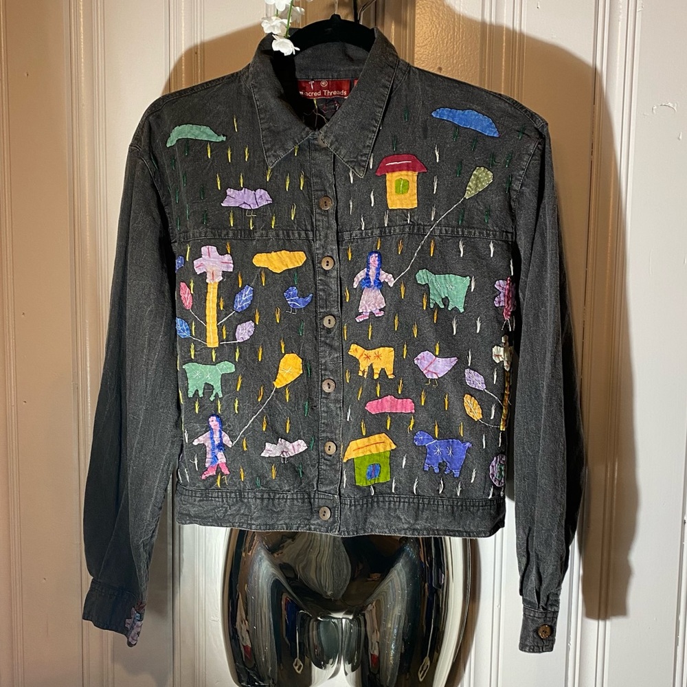 Rare Sacred Threads Medium Vintage Distressed Jacket. Hand stitching. 95. OBO